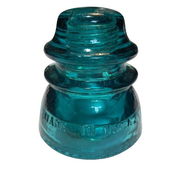 Vintage Set of 2 Hemingray 42 Aqua Blue Glass Insulator USA Primitive - Picture 8 of 10